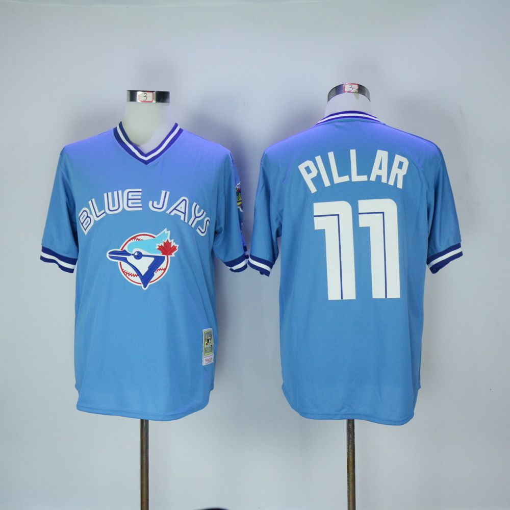 Men Toronto Blue Jays #11 Pillar Light Blue Throwback MLB Jerseys->toronto blue jays->MLB Jersey
